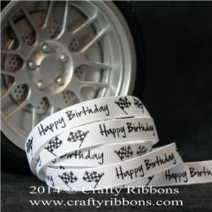 Car Truck Ribbon - Happy Birthday White